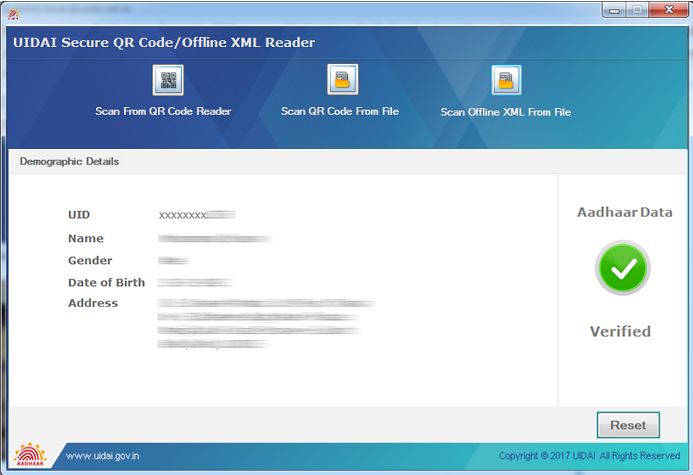UIDAI Secure QR Code - Windows Client (with Demographics only)
